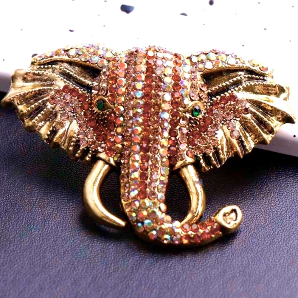 Cubic Zirconia Elephant Brooch